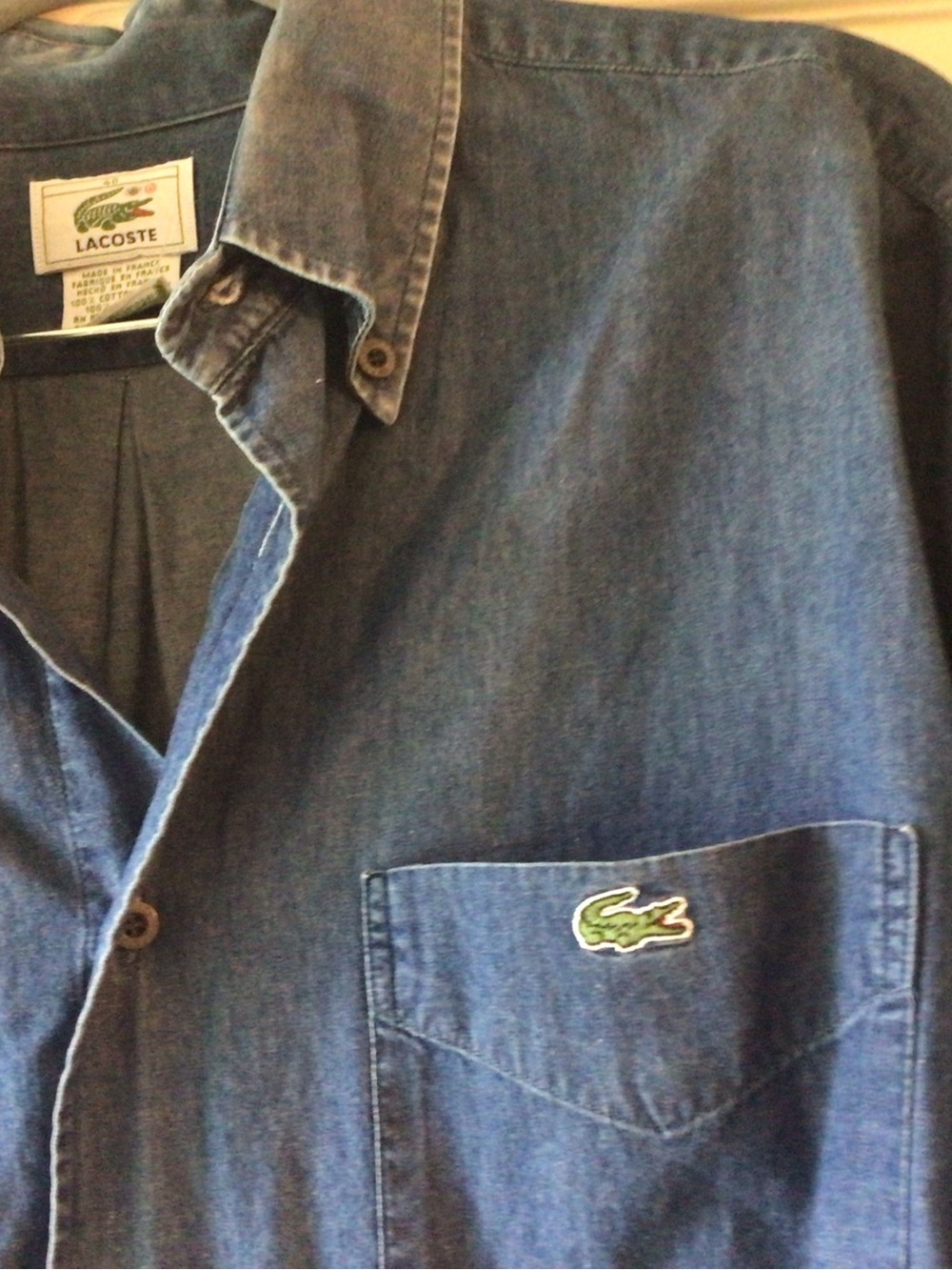 Lacoste Dark Blue Denim Shirt with Small Black Buttons